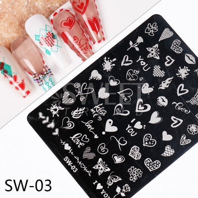 Wave Line Nagu apzīmogošanas plāksnes Franču manikīrs Zebra Leopard Image DIY Drukas veidnes Nagu trafareti Dekora piederumi SWSW