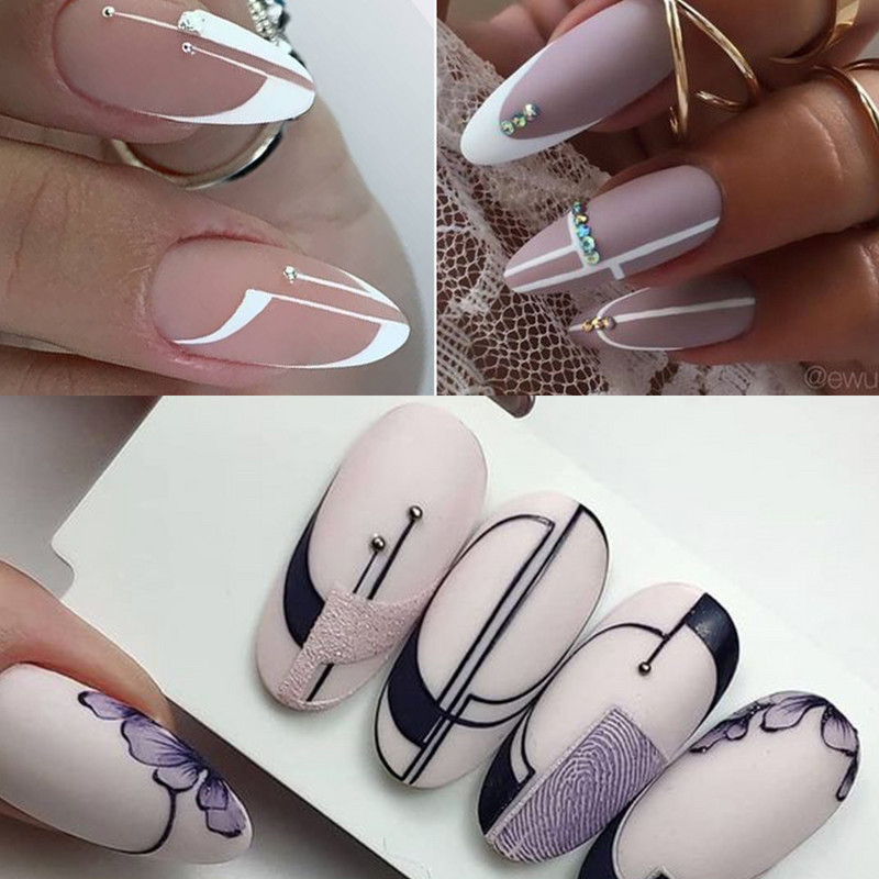 Wave Line Nagu apzīmogošanas plāksnes Franču manikīrs Zebra Leopard Image DIY Drukas veidnes Nagu trafareti Dekora piederumi SWSW