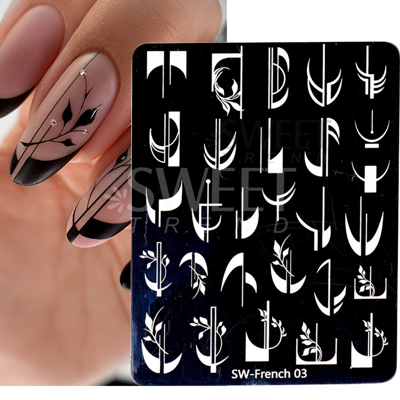 Wave Line Nagu apzīmogošanas plāksnes Franču manikīrs Zebra Leopard Image DIY Drukas veidnes Nagu trafareti Dekora piederumi SWSW