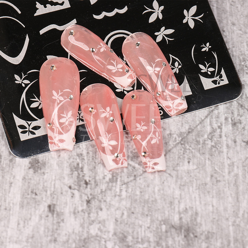 Wave Line Nagu apzīmogošanas plāksnes Franču manikīrs Zebra Leopard Image DIY Drukas veidnes Nagu trafareti Dekora piederumi SWSW