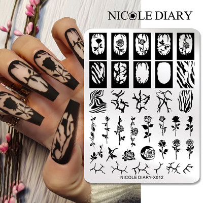 NICOLE DIARY Πλάκες σφράγισης πεταλούδας νυχιών λουλουδιών λουλουδιών με λουλούδια με στένσιλ Πρότυπο σφραγίδας νυχιών Εργαλείο εκτύπωσης νυχιών