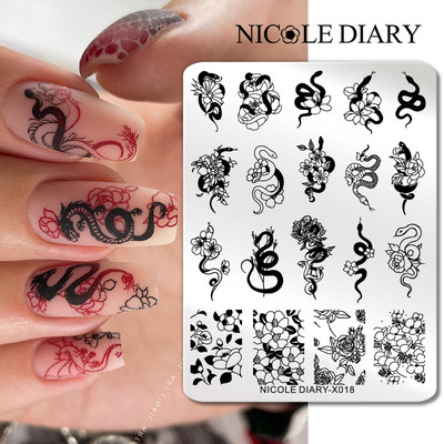 NICOLE DIARY Πλάκες σφράγισης πεταλούδας νυχιών λουλουδιών λουλουδιών με λουλούδια με στένσιλ Πρότυπο σφραγίδας νυχιών Εργαλείο εκτύπωσης νυχιών