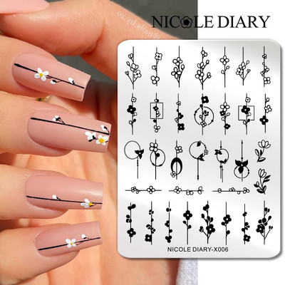 NICOLE DIARY Πλάκες σφράγισης πεταλούδας νυχιών λουλουδιών λουλουδιών με λουλούδια με στένσιλ Πρότυπο σφραγίδας νυχιών Εργαλείο εκτύπωσης νυχιών