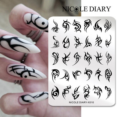 NICOLE DIARY Πλάκες σφράγισης πεταλούδας νυχιών λουλουδιών λουλουδιών με λουλούδια με στένσιλ Πρότυπο σφραγίδας νυχιών Εργαλείο εκτύπωσης νυχιών