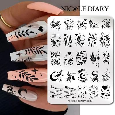 NICOLE DIARY Πλάκες σφράγισης πεταλούδας νυχιών λουλουδιών λουλουδιών με λουλούδια με στένσιλ Πρότυπο σφραγίδας νυχιών Εργαλείο εκτύπωσης νυχιών