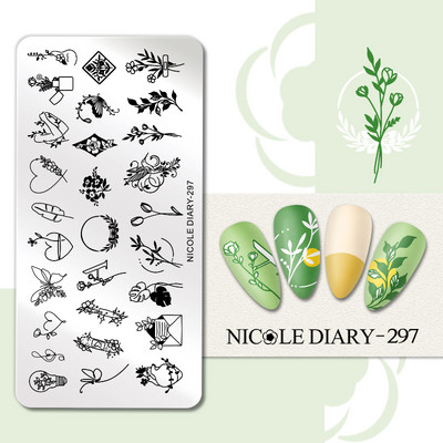 NICOLE DIARY Πλάκες σφράγισης πεταλούδας νυχιών λουλουδιών λουλουδιών με λουλούδια με στένσιλ Πρότυπο σφραγίδας νυχιών Εργαλείο εκτύπωσης νυχιών