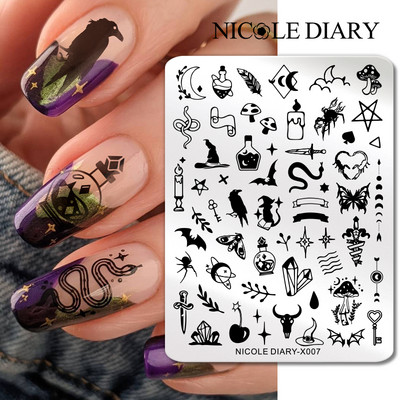 NICOLE DIARY Πλάκες σφράγισης πεταλούδας νυχιών λουλουδιών λουλουδιών με λουλούδια με στένσιλ Πρότυπο σφραγίδας νυχιών Εργαλείο εκτύπωσης νυχιών