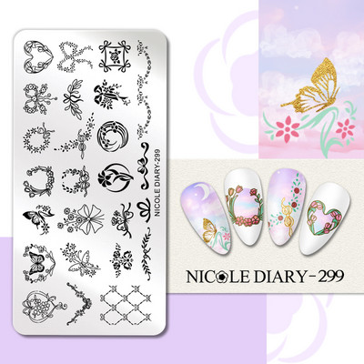 NICOLE DIARY Πλάκες σφράγισης πεταλούδας νυχιών λουλουδιών λουλουδιών με λουλούδια με στένσιλ Πρότυπο σφραγίδας νυχιών Εργαλείο εκτύπωσης νυχιών