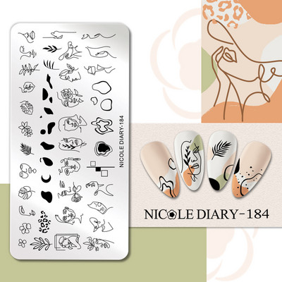 NICOLE DIARY Πλάκες σφράγισης πεταλούδας νυχιών λουλουδιών λουλουδιών με λουλούδια με στένσιλ Πρότυπο σφραγίδας νυχιών Εργαλείο εκτύπωσης νυχιών