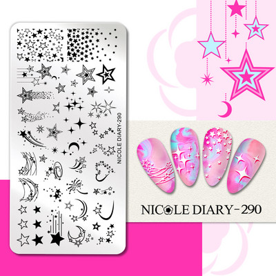 NICOLE DIARY Πλάκες σφράγισης πεταλούδας νυχιών λουλουδιών λουλουδιών με λουλούδια με στένσιλ Πρότυπο σφραγίδας νυχιών Εργαλείο εκτύπωσης νυχιών