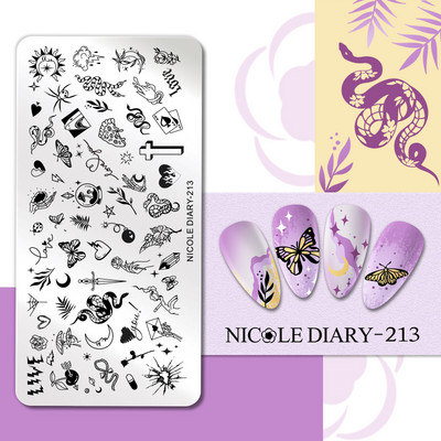 NICOLE DIARY Πλάκες σφράγισης πεταλούδας νυχιών λουλουδιών λουλουδιών με λουλούδια με στένσιλ Πρότυπο σφραγίδας νυχιών Εργαλείο εκτύπωσης νυχιών