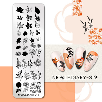 NICOLE DIARY Πλάκες σφράγισης πεταλούδας νυχιών λουλουδιών λουλουδιών με λουλούδια με στένσιλ Πρότυπο σφραγίδας νυχιών Εργαλείο εκτύπωσης νυχιών