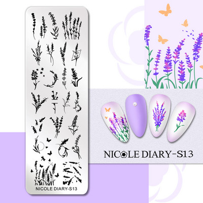 NICOLE DIARY Πλάκες σφράγισης πεταλούδας νυχιών λουλουδιών λουλουδιών με λουλούδια με στένσιλ Πρότυπο σφραγίδας νυχιών Εργαλείο εκτύπωσης νυχιών