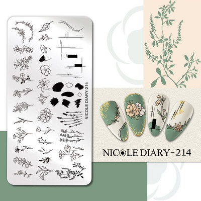NICOLE DIARY Πλάκες σφράγισης πεταλούδας νυχιών λουλουδιών λουλουδιών με λουλούδια με στένσιλ Πρότυπο σφραγίδας νυχιών Εργαλείο εκτύπωσης νυχιών