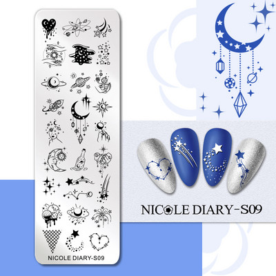 NICOLE DIARY Πλάκες σφράγισης πεταλούδας νυχιών λουλουδιών λουλουδιών με λουλούδια με στένσιλ Πρότυπο σφραγίδας νυχιών Εργαλείο εκτύπωσης νυχιών
