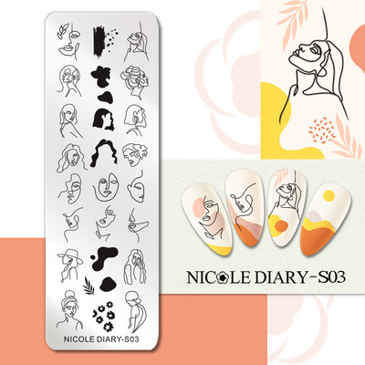NICOLE DIARY Πλάκες σφράγισης πεταλούδας νυχιών λουλουδιών λουλουδιών με λουλούδια με στένσιλ Πρότυπο σφραγίδας νυχιών Εργαλείο εκτύπωσης νυχιών
