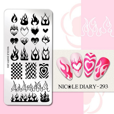 NICOLE DIARY Πλάκες σφράγισης πεταλούδας νυχιών λουλουδιών λουλουδιών με λουλούδια με στένσιλ Πρότυπο σφραγίδας νυχιών Εργαλείο εκτύπωσης νυχιών