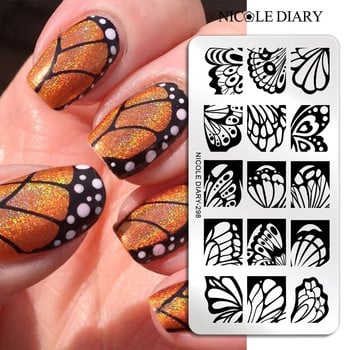NICOLE DIARY Butterfly Nail Art Stamping Plate Geometry Wave Line Drawing Templates Flower Stamp Nail Charms Mold Stencil Tools