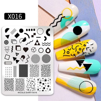 NICOLE DIARY Butterfly Nail Art Stamping Plate Geometry Wave Line Drawing Templates Flower Stamp Nail Charms Mold Stencil Tools