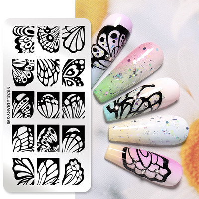 DNEVNIK NICOLE Leptir Nail Art Stamping Ploča Geometrija Valovita linija Predlošci za crtanje Flower Pečat Nail Charms Kalup za šablone
