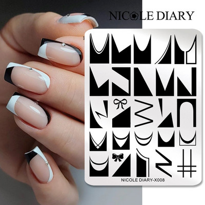 DNEVNIK NICOLE Leptir Nail Art Stamping Ploča Geometrija Valovita linija Predlošci za crtanje Flower Pečat Nail Charms Kalup za šablone