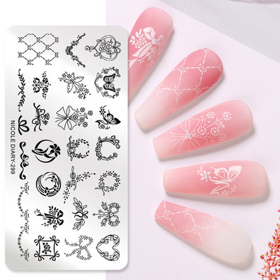 DNEVNIK NICOLE Leptir Nail Art Stamping Ploča Geometrija Valovita linija Predlošci za crtanje Flower Pečat Nail Charms Kalup za šablone