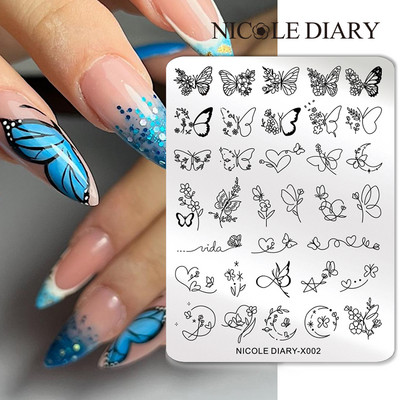 DNEVNIK NICOLE Leptir Nail Art Stamping Ploča Geometrija Valovita linija Predlošci za crtanje Flower Pečat Nail Charms Kalup za šablone