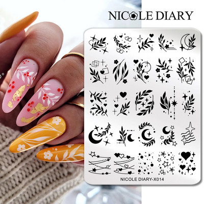 DNEVNIK NICOLE Leptir Nail Art Stamping Ploča Geometrija Valovita linija Predlošci za crtanje Flower Pečat Nail Charms Kalup za šablone
