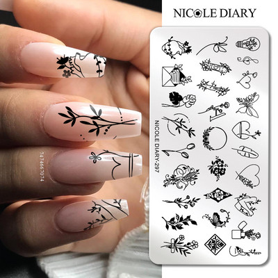 DNEVNIK NICOLE Leptir Nail Art Stamping Ploča Geometrija Valovita linija Predlošci za crtanje Flower Pečat Nail Charms Kalup za šablone