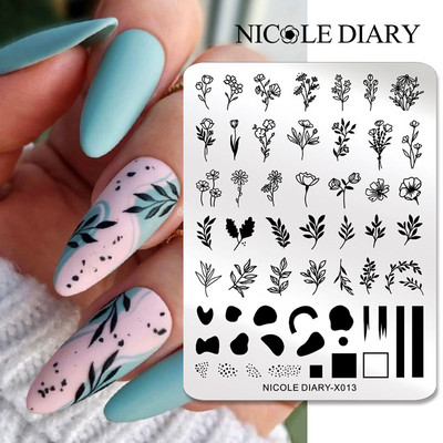 DNEVNIK NICOLE Leptir Nail Art Stamping Ploča Geometrija Valovita linija Predlošci za crtanje Flower Pečat Nail Charms Kalup za šablone