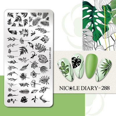 DNEVNIK NICOLE Leptir Nail Art Stamping Ploča Geometrija Valovita linija Predlošci za crtanje Flower Pečat Nail Charms Kalup za šablone