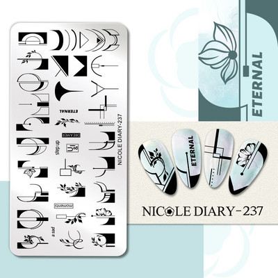 DNEVNIK NICOLE Leptir Nail Art Stamping Ploča Geometrija Valovita linija Predlošci za crtanje Flower Pečat Nail Charms Kalup za šablone