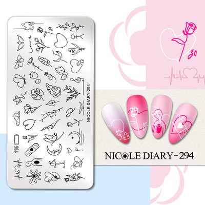 DNEVNIK NICOLE Leptir Nail Art Stamping Ploča Geometrija Valovita linija Predlošci za crtanje Flower Pečat Nail Charms Kalup za šablone