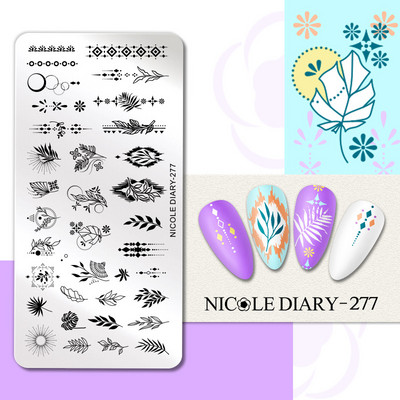 DNEVNIK NICOLE Leptir Nail Art Stamping Ploča Geometrija Valovita linija Predlošci za crtanje Flower Pečat Nail Charms Kalup za šablone