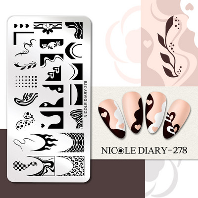 DNEVNIK NICOLE Leptir Nail Art Stamping Ploča Geometrija Valovita linija Predlošci za crtanje Flower Pečat Nail Charms Kalup za šablone