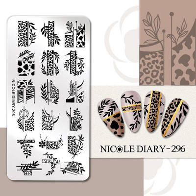 DNEVNIK NICOLE Leptir Nail Art Stamping Ploča Geometrija Valovita linija Predlošci za crtanje Flower Pečat Nail Charms Kalup za šablone