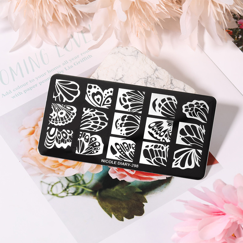 DNEVNIK NICOLE Leptir Nail Art Stamping Ploča Geometrija Valovita linija Predlošci za crtanje Flower Pečat Nail Charms Kalup za šablone