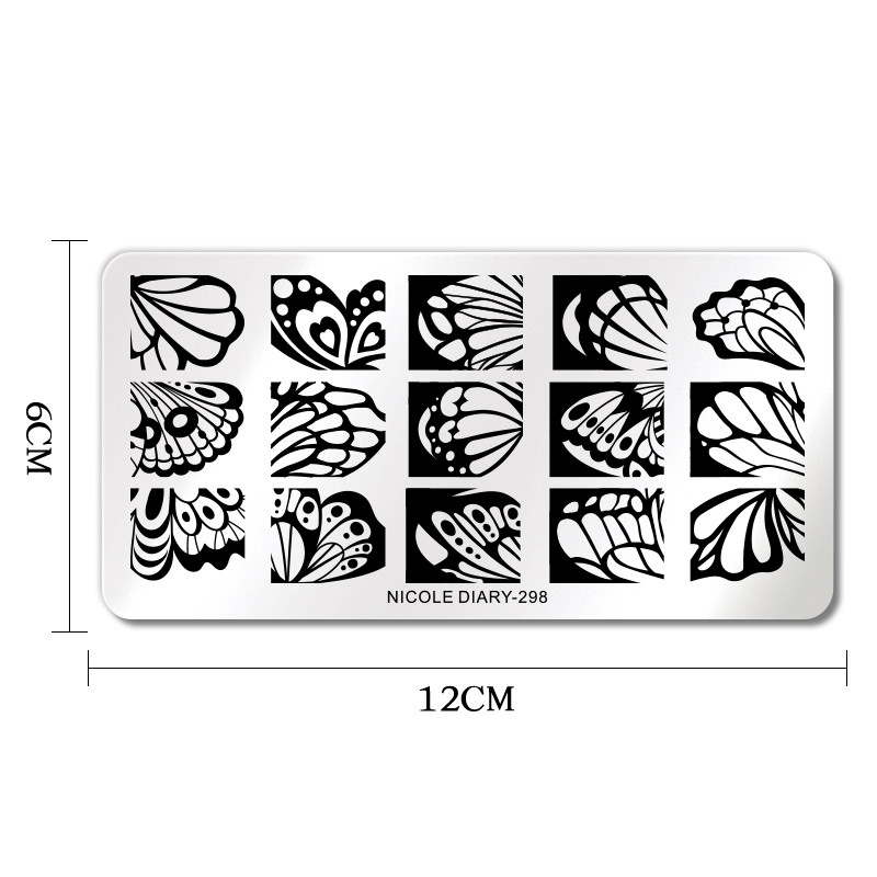 DNEVNIK NICOLE Leptir Nail Art Stamping Ploča Geometrija Valovita linija Predlošci za crtanje Flower Pečat Nail Charms Kalup za šablone