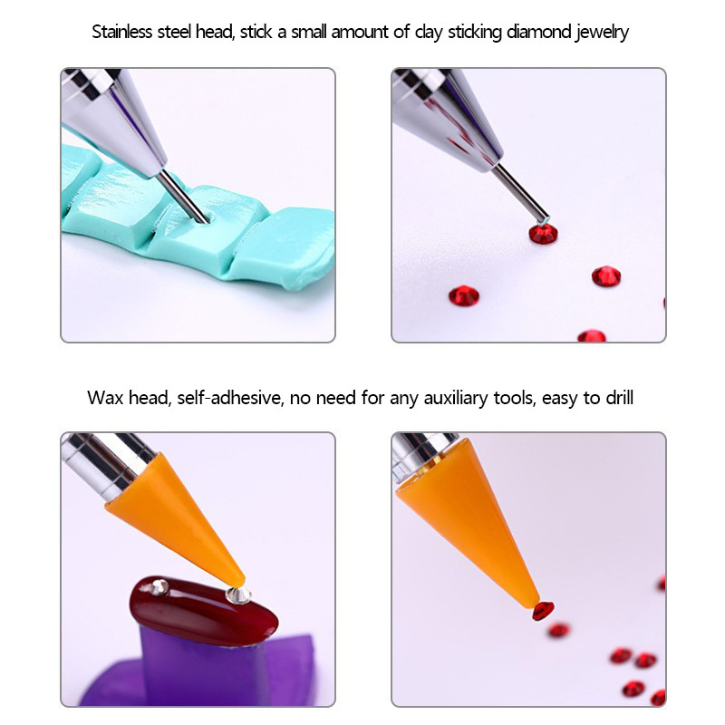 ANGNYA 1Gb Metāla rokturis Rhinestones, dubultā urbjmašīnas zīmulis, zīmulis, nagu instrumenti, punktēšanas mākslas piederumi.