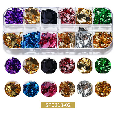 12 Grid Shiny Foil Nail Art πούλιες Ακανόνιστο αλουμινόχαρτο χρυσό χρυσό ασημί ροζ χρυσό Διακοσμητικά αυτοκόλλητα νυχιών DIY αξεσουάρ νυχιών