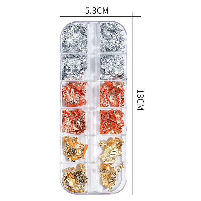 12 rácsos fényes fólia körömdíszítő flitterek szabálytalan ónfóliás arany arany ezüst rózsa arany köröm díszítő matricák barkácsolás köröm kiegészítők