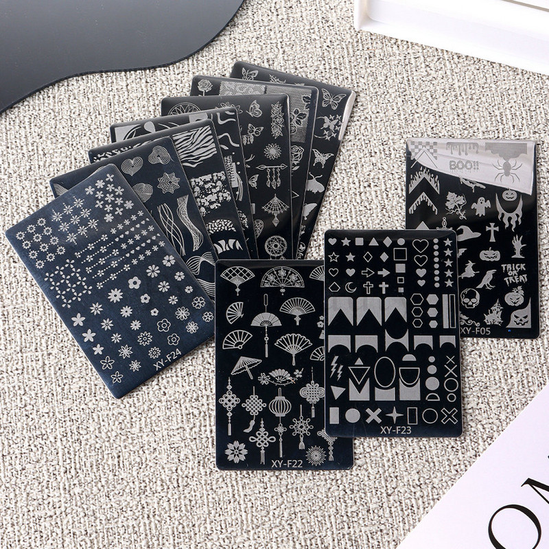 Pavasara ziedi nagu apzīmogošanas plāksnes ķiršu zieds vasaras margrietiņa ziedu tauriņš DIY nagu dizains attēlu zīmogu veidnes trafarets