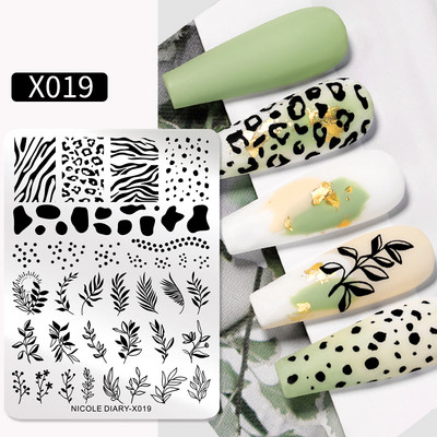 NICOLE DIARY Ziedu lapas nagu štancēšanas plāksnes Attēlu pārsūtīšanas veidne Ģeometrisks zieds nerūsējošā tērauda trafarets nagu mākslas rīki