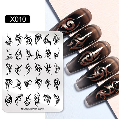 NICOLE DIARY Ziedu lapas nagu štancēšanas plāksnes Attēlu pārsūtīšanas veidne Ģeometrisks zieds nerūsējošā tērauda trafarets nagu mākslas rīki