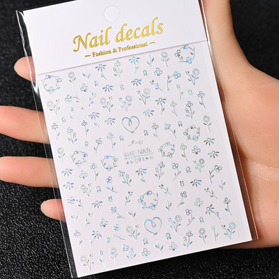 Nail Art Flower Daisy Embossed Stickers Glisoare pentru unghii Decalcomani Daisy Alb Florale Petale Flori Lipici pe spate Autocolant pentru unghii Decorare