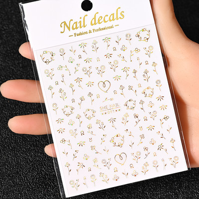 Nail Art Flower Daisy Embossed Stickers Glisoare pentru unghii Decalcomani Daisy Alb Florale Petale Flori Lipici pe spate Autocolant pentru unghii Decorare