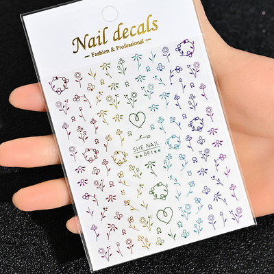 Nail Art Flower Daisy Embossed Stickers Glisoare pentru unghii Decalcomani Daisy Alb Florale Petale Flori Lipici pe spate Autocolant pentru unghii Decorare