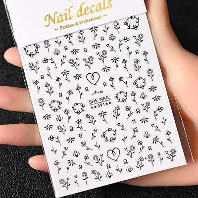 Nail Art Flower Daisy Embossed Stickers Glisoare pentru unghii Decalcomani Daisy Alb Florale Petale Flori Lipici pe spate Autocolant pentru unghii Decorare