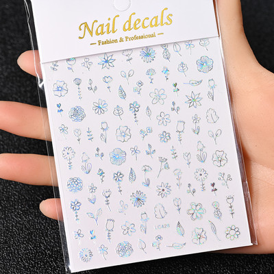 Nail Art Flower Daisy Embossed Stickers Glisoare pentru unghii Decalcomani Daisy Alb Florale Petale Flori Lipici pe spate Autocolant pentru unghii Decorare