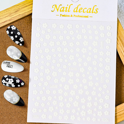 Nail Art Flower Daisy Embossed Stickers Glisoare pentru unghii Decalcomani Daisy Alb Florale Petale Flori Lipici pe spate Autocolant pentru unghii Decorare